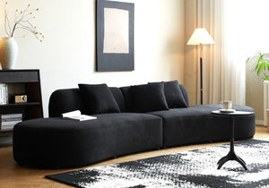 English Elm 132" Curved Sofa with Velvet Upholstery, Luxurious 6-Seater Half Moon Design for Modern Spaces Black B2735S00026