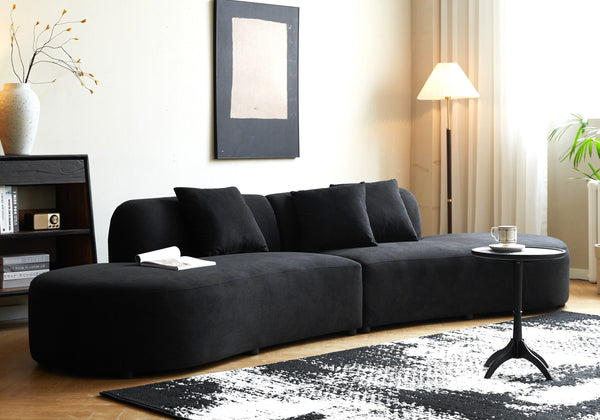 English Elm 132" Curved Sofa with Velvet Upholstery, Luxurious 6-Seater Half Moon Design for Modern Spaces Black B2735S00026