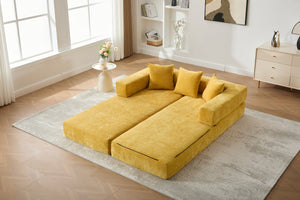 English Elm UNITED Folding Sofa Bed with Removable Cover Zipper, Chenille Memory Foam Sleeper for Small Spaces Yellow W1568P293806