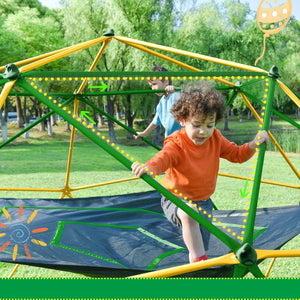 English Elm 13ft Geodesic Dome Climber with Hammock Powder Coated Steel Backyard Play Structure Yellow MS306993AAL