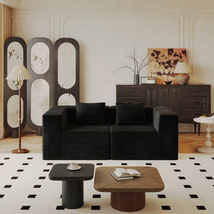 English Elm Modular Corduroy L-Shape Sectional Sofa with Deep Seat, Memory Foam Comfort and Easy No-Assembly Setup Black W3434P383552