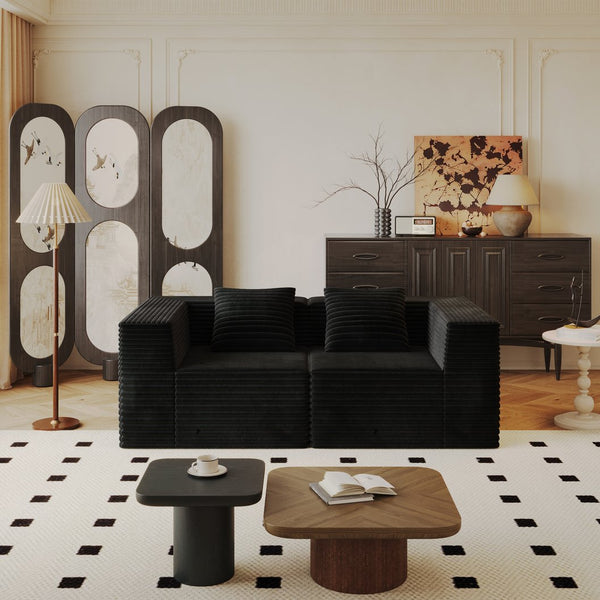 English Elm Modular Corduroy L-Shape Sectional Sofa with Deep Seat, Memory Foam Comfort and Easy No-Assembly Setup Black W3434P383552
