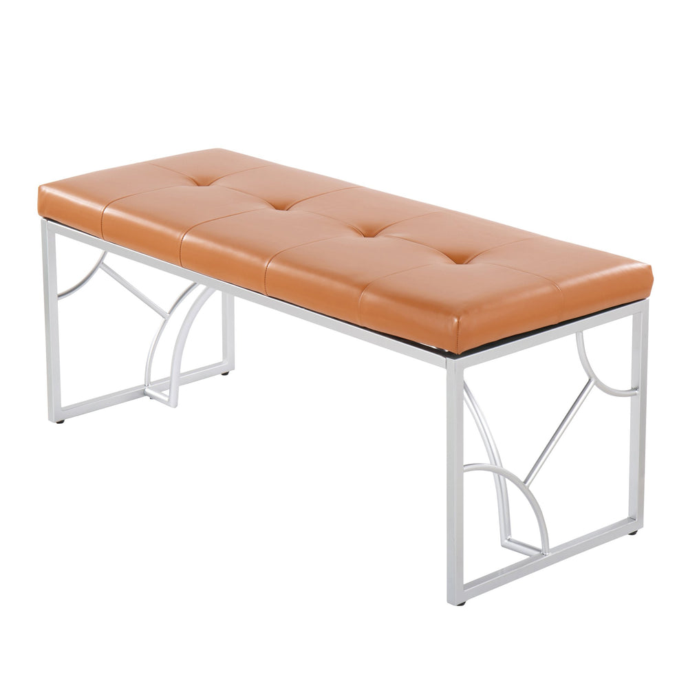 English Elm Constellation Contemporary Bench with Plush Faux Leather Seat and Sleek Silver Metal Geometric Frame White B202S01148