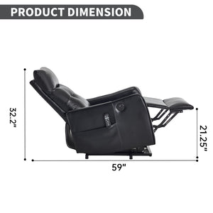 English Elm Black Pu Leather Power Lift Recliner with Massage Heat and Usb for Senior Living W1803P364102