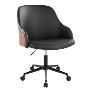 English Elm Office Task Chair with Walnut Accents Faux Leather Seat and Mid-century Modern Style B202P474169