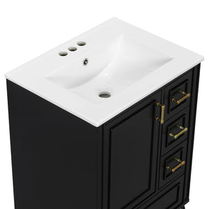 English Elm 24" Olive Bathroom Vanity Solid Wood Frame Ceramic Sink Gold Hardware Soft Close Black N729P373272B