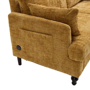 English Elm Modern chenille 2-seater sofa with LED lighting, USB charging, storage pocket, sturdy wood legs Mustard yellow W395P318542