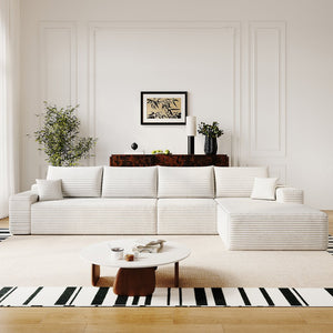 English Elm 135" Cloud Sectional Couch - Modern L-Shape Chaise Sofa With Plush Corduroy For Ultimate Comfort! W2824S00118