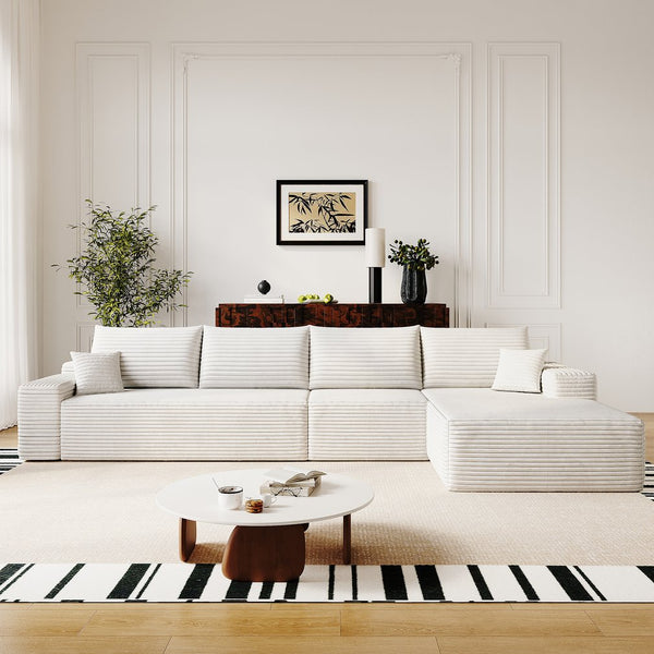 English Elm 135" Cloud Sectional Couch - Modern L-Shape Chaise Sofa With Plush Corduroy For Ultimate Comfort! W2824S00118