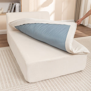 English Elm Chaise High-Density Foam Sleeper Chair – Corduroy Upholstered, No Assembly, Reversible Armrests Beige W1170S00038