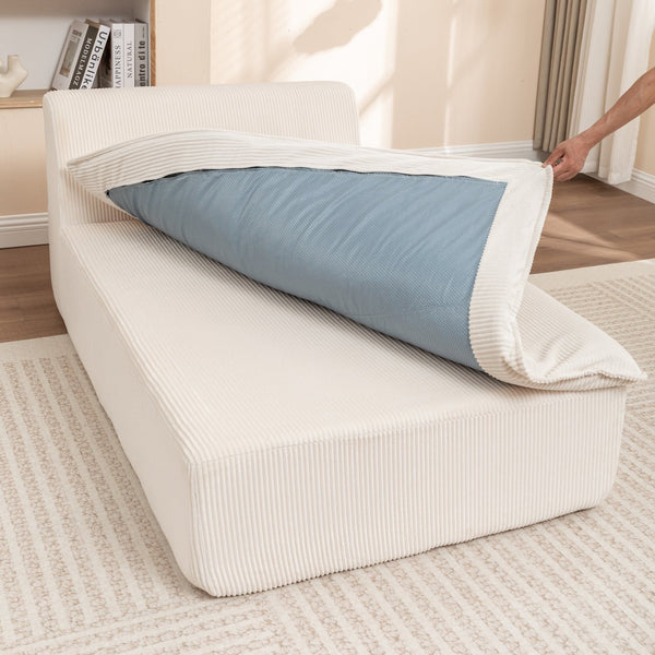 English Elm Chaise High-Density Foam Sleeper Chair – Corduroy Upholstered, No Assembly, Reversible Armrests Beige W1170S00038