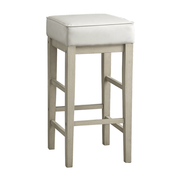 English Elm Transitional Faux Leather Pub Height Stool Set of 2 with Antiqued Wood Frame, 29" Seat, Versatile Design White 32.25 L x 17 W x 12.75 H B011P232133