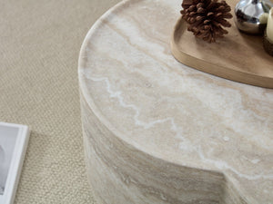 English Elm 31.5" Clover Round Faux Marble Coffee Table with Open Shelf for Modern Living W2664P462015