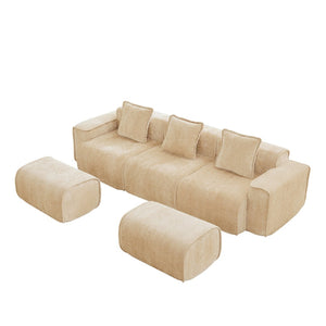 English Elm Streamlined Velvet U-shape Modular Sectional Sofa with Ottomans French Piping Cloud Foam Light Camel W3041S00353
