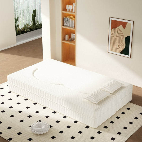 English Elm Modern Corduroy Floor Sofa Foldable Twin Sleeper Foam Filled for Compact Living Spaces Beige+White W1885P435360