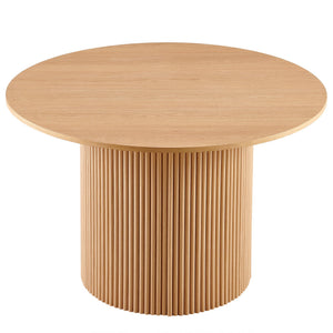 English Elm Oak 47" Round Dining Table with Oak Veneer Top, Mid-Century Wood & Metal Base, Sturdy Roman Column Design W1164P225836