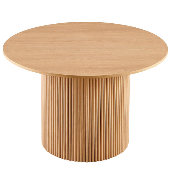 English Elm Oak 47" Round Dining Table with Oak Veneer Top, Mid-Century Wood & Metal Base, Sturdy Roman Column Design W1164P225836