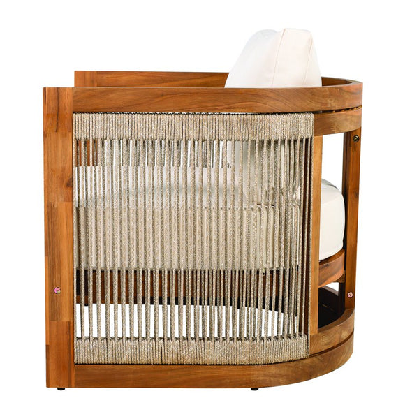 English Elm Christopher Knight Home® - Premium Acacia Wood Outdoor Club Chair – Stylish Curved Design, Woven Rope, Water-Resistant Cushions N767P367654A