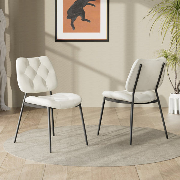 English Elm Dining Chairs Set Of 2 - Modern Pu Leather Upholstered Side Chairs For Comfort & Style In White T3950P394503