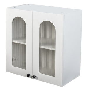 English Elm Wall Mounted Display Cabinet Arched Glass Door Floating Shelves for Kitchen or Bath W331P379951