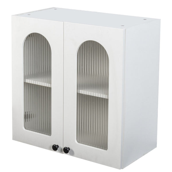 English Elm Wall Mounted Display Cabinet Arched Glass Door Floating Shelves for Kitchen or Bath W331P379951