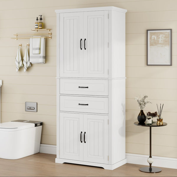 English Elm [video] Floor to Ceiling Matte Storage Cabinet with Drawers Shelves and Adjustable Interior White N759P407762K