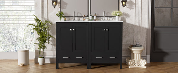English Elm 48-Inch Modern Bathroom Vanity with Dual Ceramic Sinks, Ample Soft-Close Storage and Stylish Design Black N729P000009B