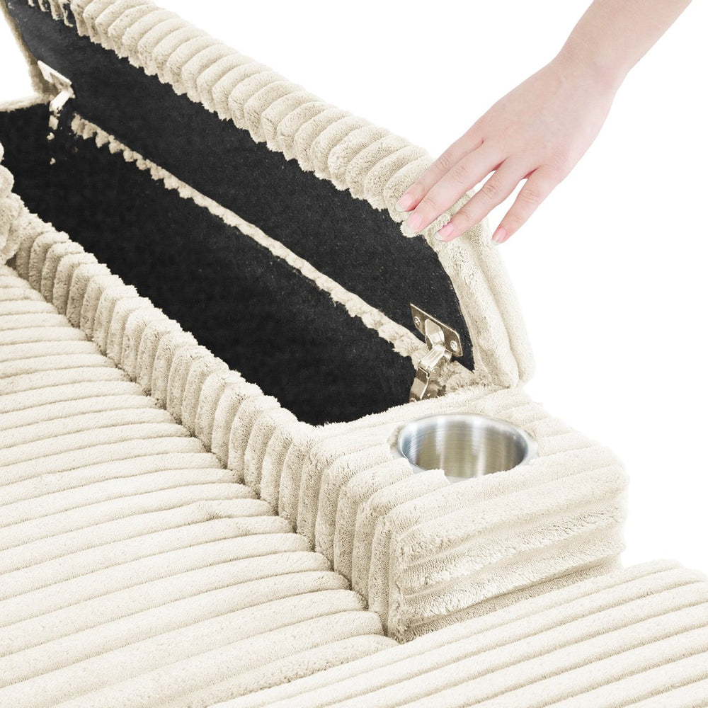 English Elm Spring upholstered armchair with cup holder, corduroy fabric, hidden storage and durable hardwood frame Beige W2100S00082