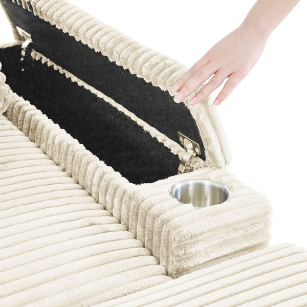 English Elm Spring upholstered armchair with cup holder, corduroy fabric, hidden storage and durable hardwood frame Beige W2100S00082