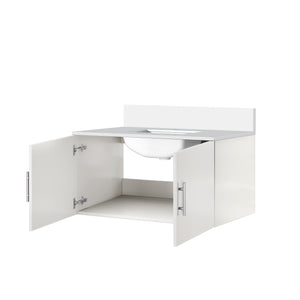English Elm Glossy White Bath Vanity With Cultured Marble Top - Modern Design & Soft-Close Features, 36"W X 22"D B2731P258636