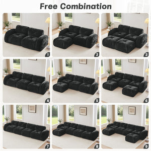 English Elm 110''boneless Velvet Sectional Sofa Modular Cloud Seating with Tufted Cushions for Living Rooms Black W714S01626