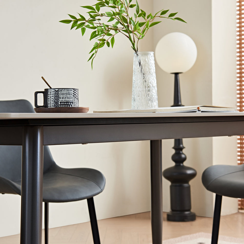 English Elm Large Rectangular Table with Sintered Stone Top and Sculptural Metal Base — Modern Heat‑Resistant Dining Surface White,White Base+Cream Shade W1911S00015