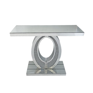 English Elm Mirrored Olive Console Table Crushed Diamante Glass Glam Hallway Entryway Accent W3836P427990