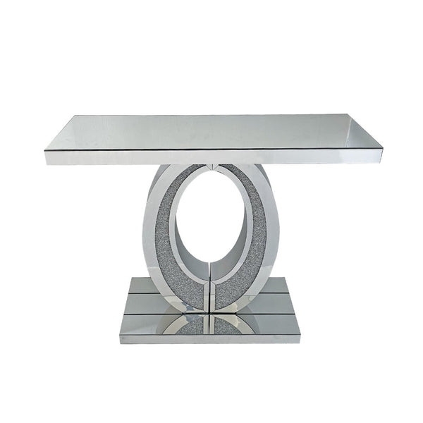 English Elm Mirrored Olive Console Table Crushed Diamante Glass Glam Hallway Entryway Accent W3836P427990