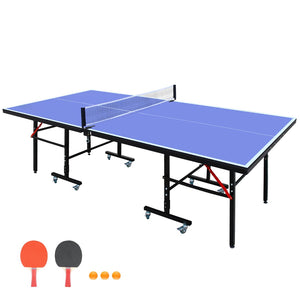 English Elm 8ft Foldable Ping Pong Table Steel Frame Game Room Set with Net Paddles and Balls W1408P231630