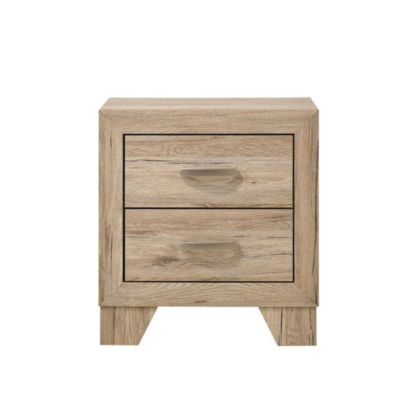 English Elm 2 Drawer Wood Nightstand with Tapered Legs and Natural Finish for Modern Bedrooms B016P256426