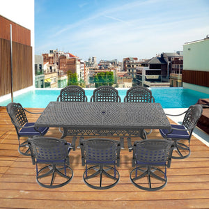 English Elm 9-Piece All-Weather Cast Aluminum Dining Set With 8 Cushioned Swivel Chairs & Elegant Rectangular Table W1710S00476