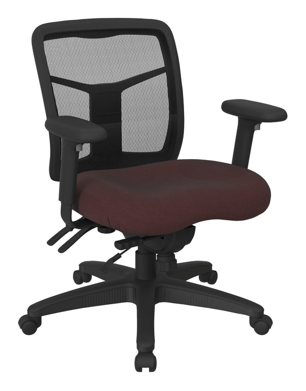 OSP Home Furnishings Progrid® Mesh Mid Back Manager Chair Ergonomic Lumbar Support for Home Office Use Burgundy 92893-227