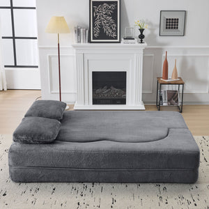 English Elm Queen Foldable Sofa Bed Plush Chenille Futon with High-Density Foam Convertible Sleeper Mattress Comfort Dark Gray W1829P280219