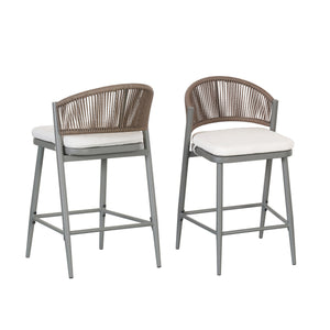 English Elm Christopher Knight Home® - Outdoor 26" Height Metal Frame Counter Stools Set Of 2 With Rattan Backrest & Cushions, Matte Grey N772P245123G