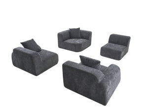 English Elm Oversized Velvet Cloud Sectional with Memory Foam Cushioning and L-shape Chaise Lounge Grey W3728S00014