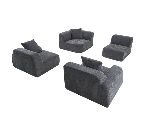 English Elm Oversized Velvet Cloud Sectional with Memory Foam Cushioning and L-shape Chaise Lounge Grey W3728S00014