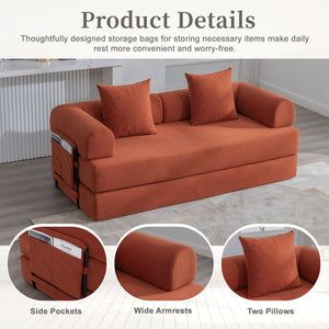 English Elm UNITED modular foldable sofa with metal frame, corduroy upholstery, side pocket & quick assembly convenience Orange W1568P374079