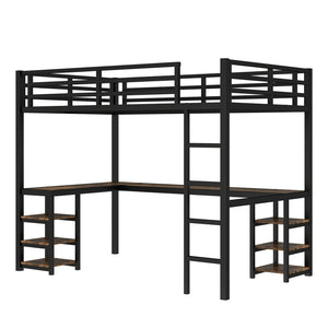English Elm Metal Twin Xl Loft Bed with L Shaped Desk Wardrobe and Storage for Teens W1580S00065