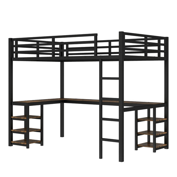 English Elm Metal Twin Xl Loft Bed with L Shaped Desk Wardrobe and Storage for Teens W1580S00065
