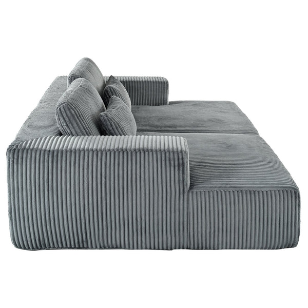 English Elm U_Style Corduroy Double Sofa Bed with Plush Supportive Sponge-Spring Seats and Removable Back Cushions Gray WY000449AAE