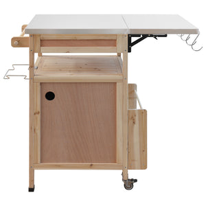 English Elm K&K 40.5" Outdoor Grill Cart with 201 Stainless Top, Solid Fir Storage, Drop Leaf & Lockable Wheels Natural N707P228272Y