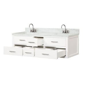 English Elm White Double Bathroom Vanity 60" With Carrara Marble Top, Complete Faucet Set & Ample Storage B2731P258056-GIGA