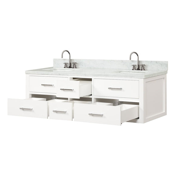 English Elm White Double Bathroom Vanity 60" With Carrara Marble Top, Complete Faucet Set & Ample Storage B2731P258056-GIGA