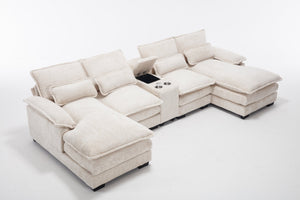 English Elm Modern U-Shaped Sectional Sofa With Usb Ports, Cup Holders & Storage For Ultimate Comfort & Style W2100S00280